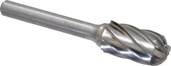 Atrax - 1/2" Cut Diam, 1/4" Shank Diam, Cylinder with Radius Head Fluted Cut Burr - Radius End, 1" LOC, 2-3/4" OAL - Industrial Tool & Supply
