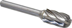Atrax - 1/2" Cut Diam, 1/4" Shank Diam, Cylinder with Radius Head Fluted Cut Burr - Radius End, 1" LOC, 2-3/4" OAL - Industrial Tool & Supply