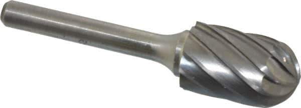 Atrax - 5/8" Cut Diam, 1/4" Shank Diam, Cylinder with Radius Head Fluted Cut Burr - Radius End, 1" LOC, 2-3/4" OAL - Industrial Tool & Supply