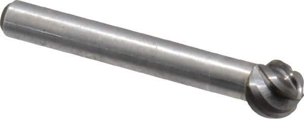 Atrax - 3/8" Cut Diam, 1/4" Shank Diam, Ball Head Fluted Cut Burr - Radius End, 1/4" LOC, 2-5/64" OAL - Industrial Tool & Supply