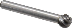 Atrax - 3/8" Cut Diam, 1/4" Shank Diam, Ball Head Fluted Cut Burr - Radius End, 1/4" LOC, 2-5/64" OAL - Industrial Tool & Supply