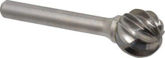 Atrax - 5/8" Cut Diam, 1/4" Shank Diam, Ball Head Fluted Cut Burr - Radius End, 1/4" LOC, 2-5/16" OAL - Industrial Tool & Supply