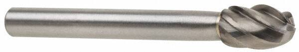 Atrax - 3/8" Cut Diam, 1/4" Shank Diam, Oval Head Fluted Cut Burr - Radius End, 5/8" LOC, 2-3/8" OAL - Industrial Tool & Supply