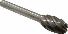 Atrax - 1/2" Cut Diam, 1/4" Shank Diam, Oval Head Fluted Cut Burr - Radius End, 7/8" LOC, 2-5/8" OAL - Industrial Tool & Supply