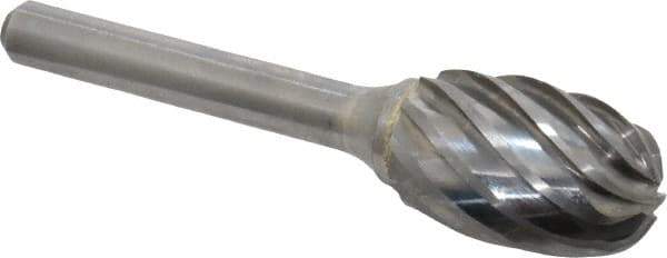 Atrax - 5/8" Cut Diam, 1/4" Shank Diam, Oval Head Fluted Cut Burr - Radius End, 1" LOC, 2-3/4" OAL - Industrial Tool & Supply