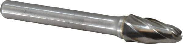 Atrax - 3/8" Cut Diam, 1/4" Shank Diam, Tree with Radius Head Fluted Cut Burr - Radius End, 3/4" LOC, 2-1/2" OAL - Industrial Tool & Supply