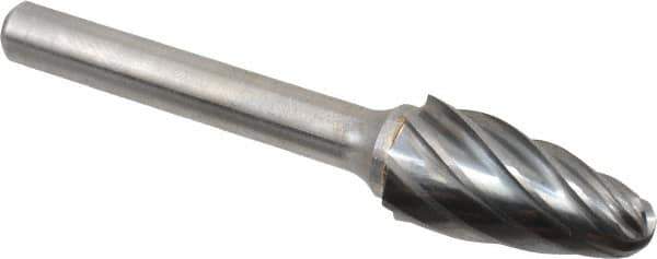 Atrax - 1/2" Cut Diam, 1/4" Shank Diam, Tree with Radius Head Fluted Cut Burr - Radius End, 1" LOC, 2-3/4" OAL - Industrial Tool & Supply