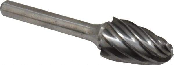 Atrax - 5/8" Cut Diam, 1/4" Shank Diam, Tree with Radius Head Fluted Cut Burr - Radius End, 1" LOC, 2-3/4" OAL - Industrial Tool & Supply