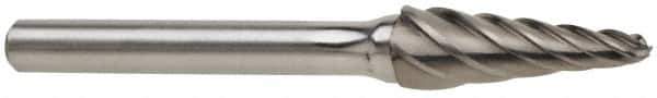 SGS Pro - 5/8" Cut Diam, 1/4" Shank Diam, Taper Head Single Cut Burr - Carbide, Radius End, 1-3/16" LOC, 3-3/16" OAL - Industrial Tool & Supply