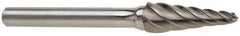 SGS Pro - 5/8" Cut Diam, 1/4" Shank Diam, Taper Head Single Cut Burr - Carbide, Radius End, 1-3/16" LOC, 3-3/16" OAL - Industrial Tool & Supply