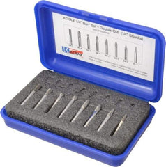 Atrax - 8 Piece, 1/4" Shank Burr Set - Tungsten Carbide, Multiple Head Shape - Industrial Tool & Supply
