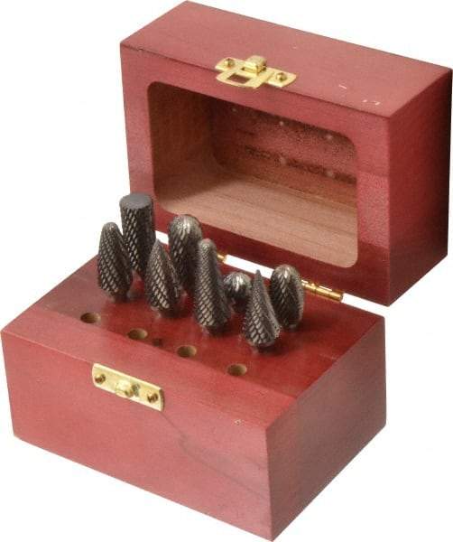 Atrax - 8 Piece, 1/4" Shank Burr Set - Tungsten Carbide, Multiple Head Shape - Industrial Tool & Supply