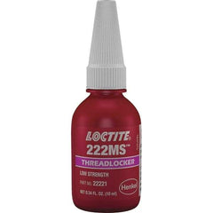 Loctite - 10 mL Bottle, Purple, Low Strength Liquid Threadlocker - Series 222, 24 hr Full Cure Time, Hand Tool Removal - Industrial Tool & Supply