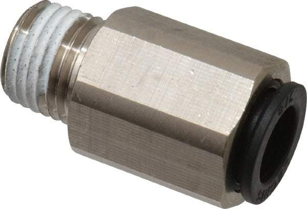 Legris - 3/8" Outside Diam, 1/4 NPT, Nickel Plated Brass Push-to-Connect Tube Self-Sealing Male Connector - 145 Max psi, Tube to Male NPT, Buna-N O-Ring - Industrial Tool & Supply