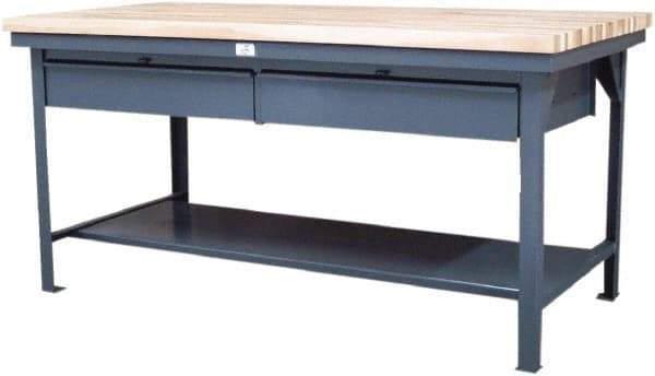 Strong Hold - 48 Wide x 30" Deep x 34" High, UHMW Work Table - Flat Top, Angle Legs, Dark Gray - Industrial Tool & Supply