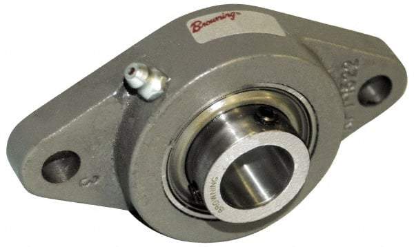 Browning - 1/2" ID, 3-7/8" OAL x 2-1/8" OAH 2-Bolt Flange - 1,444 Lb Static Cap, 2,611 Lb Dyn Cap, 3" Btw Mnt Hole Ctrs, Cast Iron - Industrial Tool & Supply