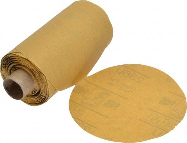 3M - 5" Diam, 400 Grit Aluminum Oxide Adhesive PSA Disc - Extra Fine Grade, Yellow, C Weighted Backing, Flexible, Use with Random Orbital Sanders - Industrial Tool & Supply
