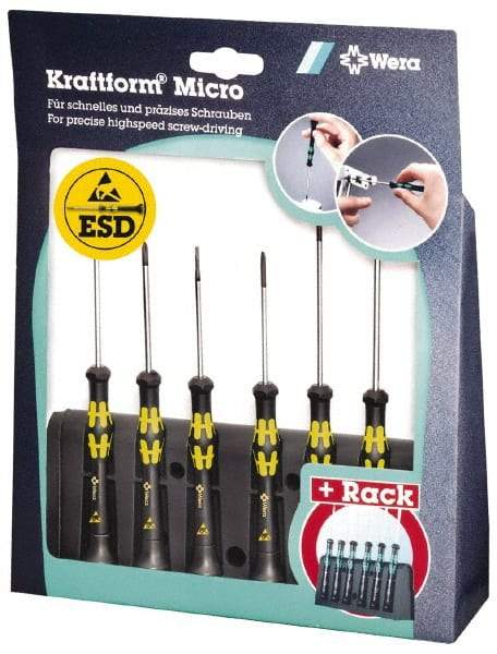 Wera - 6 Piece Phillips & Slotted Screwdriver Set - Blade Sizes: Width mm 1.2, 1.2, 1.8 & 2.5, Bit Sizes: Philips #0 to #1, Metric Length mm: 40, 60 & 80mm - Industrial Tool & Supply