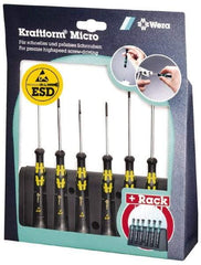 Wera - 6 Piece Phillips & Slotted Screwdriver Set - Blade Sizes: Width mm 1.2, 1.2, 1.8 & 2.5, Bit Sizes: Philips #0 to #1, Metric Length mm: 40, 60 & 80mm - Industrial Tool & Supply