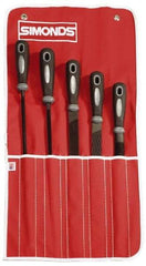 Simonds File - 5 Piece American Pattern File Set - 8" Long, Bastard Coarseness, Set Includes Half Round, Mill, Round, Square - Industrial Tool & Supply