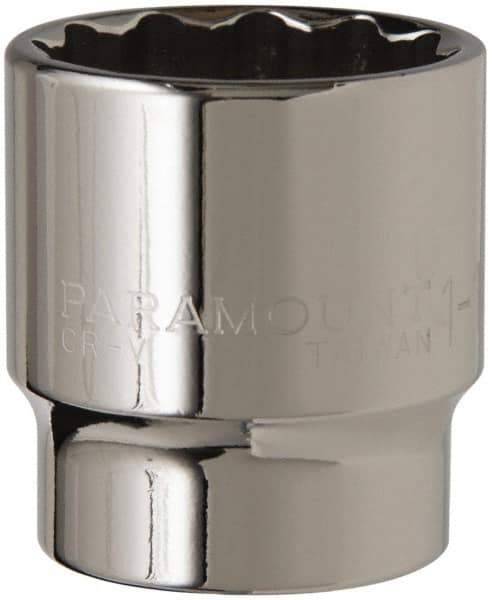 Paramount - 1-1/4", 1/2" Drive, Standard Hand Socket - 12 Points, 1-1/2" OAL, Steel, Chrome Finish - Industrial Tool & Supply