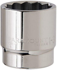 Paramount - 1-3/8", 1/2" Drive, Standard Hand Socket - 12 Points, 1-1/2" OAL, Steel, Chrome Finish - Industrial Tool & Supply
