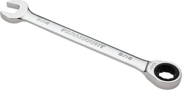 Paramount - 9/16" 12 Point Ratcheting Combination Wrench - 7-1/2" OAL, Chrome Vanadium Steel, Polished Finish - Industrial Tool & Supply