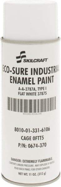 Ability One - White, Flat, Enamel Spray Paint - 8 to 10 Sq Ft per Can, 11 oz Container - Industrial Tool & Supply