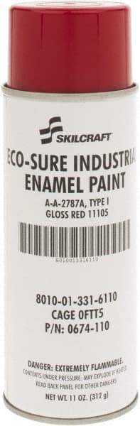 Ability One - Red, Gloss, Enamel Spray Paint - 8 to 10 Sq Ft per Can, 11 oz Container - Industrial Tool & Supply