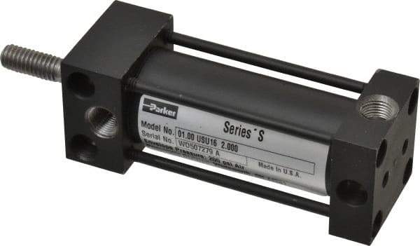Parker - 2" Stroke x 1" Bore Double Acting Air Cylinder - 1/8 Port, 5/16-18 Rod Thread, 200 Max psi, -10 to 165°F - Industrial Tool & Supply