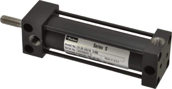 Parker - 3" Stroke x 1" Bore Double Acting Air Cylinder - 1/8 Port, 5/16-18 Rod Thread, 200 Max psi, -10 to 165°F - Industrial Tool & Supply
