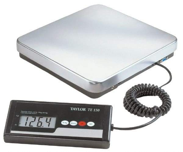 Taylor - 12" x 12" Wide Base, 150 Lb Capacity, LCD with 6' Cable Receiving Scale - Stainless Steel Platform - Industrial Tool & Supply