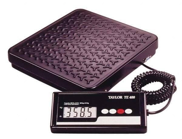 Taylor - 12" x 12" Wide Base, 400 Lb Capacity, LCD with 6' Cable Receiving Scale - Steel Tread Plate Platform - Industrial Tool & Supply