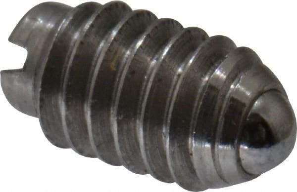 Gibraltar - 4-48, 0.062" Ball Diam, 3/16" Body Length, 0.02" Max Ball Reach, Threaded Ball Plunger - Stainless Steel Body, Stainless Steel Ball, 0.13 Lb Initial End Force, 0.5 Lb Final End Force - Industrial Tool & Supply