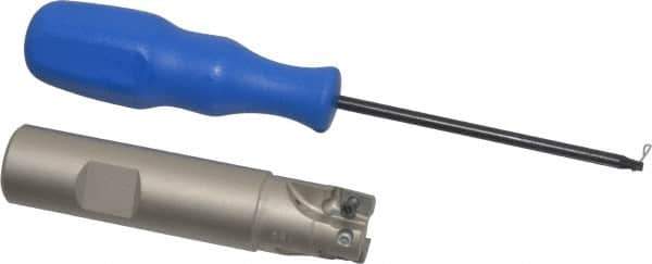 Iscar - 3/4" Cut Diam, 0.394" Max Depth of Cut, 3/4" Shank Diam, 3.38" OAL, Indexable Square Shoulder End Mill - AP..1003.., HM90 AP..1003.. Inserts, Weldon Shank, 90° Lead Angle, Through Coolant, Series Heli2000 - Industrial Tool & Supply