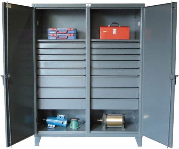 Strong Hold - 2 Shelf 16 Bin Locking Storage Cabinet - Steel, 60" Wide x 24" Deep x 78" High, Dark Gray - Industrial Tool & Supply