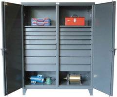 Strong Hold - 2 Shelf 16 Bin Locking Storage Cabinet - Steel, 60" Wide x 24" Deep x 78" High, Dark Gray - Industrial Tool & Supply