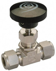 Ham-Let - 6" Pipe, 5,000 Max psi, 316 Grade Stainless Steel, Inline Stem Regulating Instrumentation Needle Valve - Compression x Compression End Connections, Swaglok SS-1RS6MM - Industrial Tool & Supply