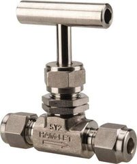 Ham-Let - 5,000 Max psi, 1/4" Pipe, 316 Grade Stainless Steel, Inline Stem Regulating Instrumentation Needle Valve - Compression x Compression End Connections, Swaglok SS-1RS4-SH - Industrial Tool & Supply