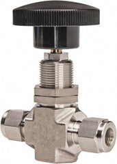 Ham-Let - 5,000 Max psi, 3/8" Pipe, 316 Grade Stainless Steel, Inline Stem Regulating Instrumentation Needle Valve - Compression x Compression End Connections, Swaglok SS-1RS6-SH - Industrial Tool & Supply