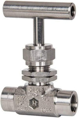 Ham-Let - 5,000 Max psi, 1/4" Pipe, 316 Grade Stainless Steel, Inline Stem Vee Instrumentation Needle Valve - FNPT x FNPT End Connections, Swaglok SS-1VF4-SH - Industrial Tool & Supply