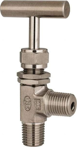 Ham-Let - 5,000 Max psi, 1/4" Pipe, 316 Grade Stainless Steel, Angled Instrumentation Needle Valve - MNPT x MNPT End Connections, Swaglok SS-1RM4-A - Industrial Tool & Supply
