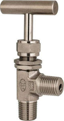 Ham-Let - 5,000 Max psi, 1/4" Pipe, 316 Grade Stainless Steel, Angled Instrumentation Needle Valve - MNPT x MNPT End Connections, Swaglok SS-1RM4-A - Industrial Tool & Supply