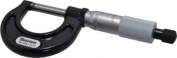 Starrett - 0 to 1" Range, 0.001" Graduation, Mechanical Outside Micrometer - Ratchet Stop Thimble, Accurate to 0.0001" - Industrial Tool & Supply