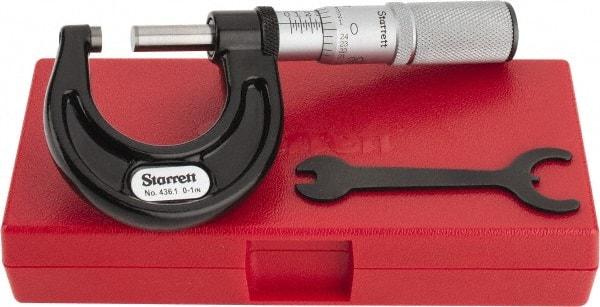 Starrett - 0 to 1" Range, 0.0001" Graduation, Mechanical Outside Micrometer - Friction Thimble, Accurate to 0.00005" - Industrial Tool & Supply