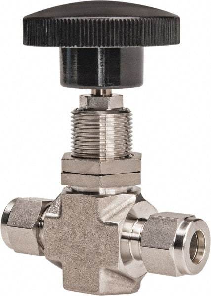 Ham-Let - 5,000 Max psi, 3/8" Pipe, 316 Grade Stainless Steel, Inline Stem Regulating Instrumentation Needle Valve - Compression x Compression End Connections - Industrial Tool & Supply