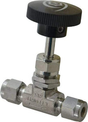 Ham-Let - 5,000 Max psi, 1/4" Pipe, 316 Grade Stainless Steel, Inline Stem Regulating Instrumentation Needle Valve - Compression x Compression End Connections, Swaglok SS-1RS4 - Industrial Tool & Supply