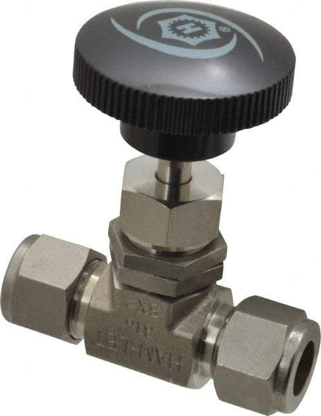 Ham-Let - 5,000 Max psi, 1/2" Pipe, 316 Grade Stainless Steel, Inline Stem Regulating Instrumentation Needle Valve - Compression x Compression End Connections, Swaglok SS-1RS8 - Industrial Tool & Supply
