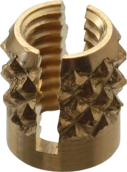 E-Z LOK - M3x0.50 Metric Coarse Brass Flush Press Fit Threaded Insert for Plastic - 3/16" OAL, 0.166" Insert Diam, 5/32" Hole Diam, 5/32" Drill - Industrial Tool & Supply