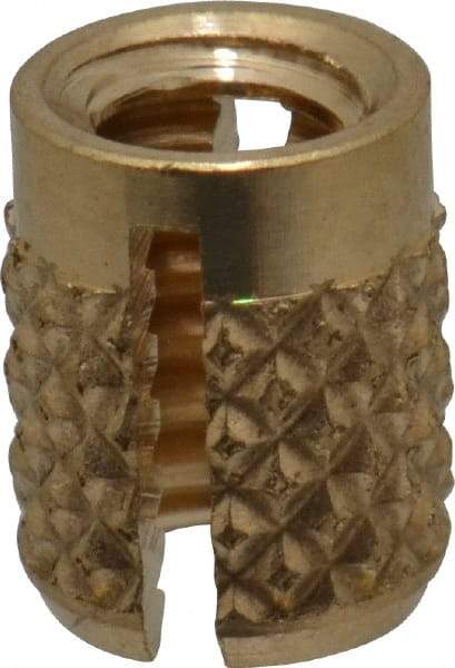 E-Z LOK - #6-32 UNC Brass Flush Press Fit Threaded Insert for Plastic - 1/4" OAL, 0.199" Insert Diam, 3/16" Hole Diam, 3/16" Drill - Industrial Tool & Supply